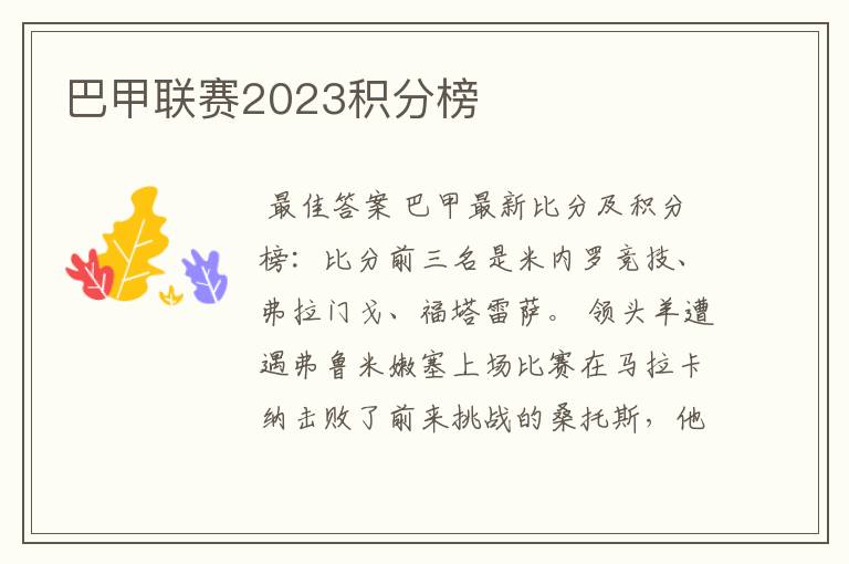 巴甲联赛2023积分榜