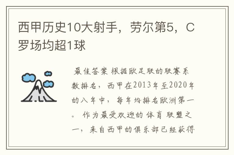 西甲历史10大射手，劳尔第5，C罗场均超1球