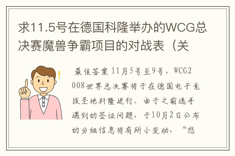 求11.5号在德国科隆举办的WCG总决赛魔兽争霸项目的对战表（关注中国选手）？