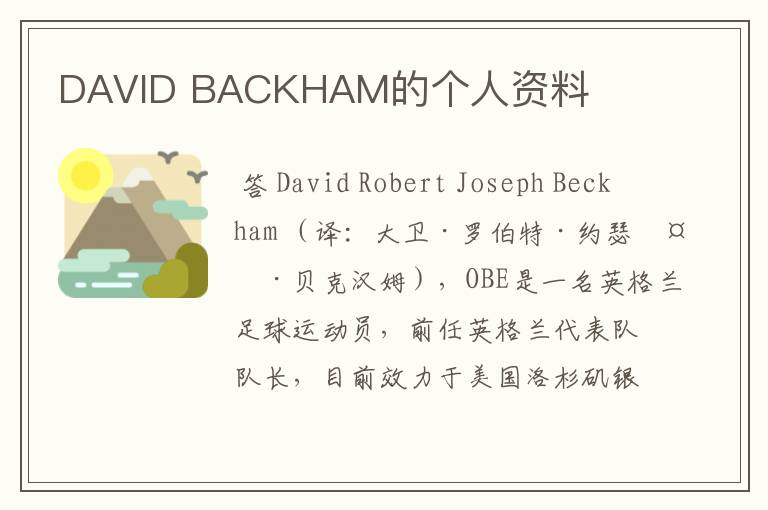 DAVID BACKHAM的个人资料