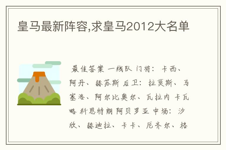 皇马最新阵容,求皇马2012大名单