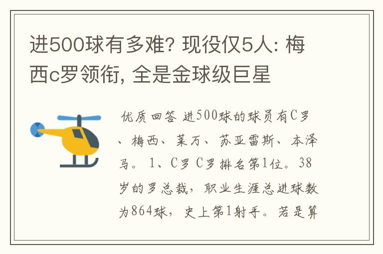 进500球有多难? 现役仅5人: 梅西c罗领衔, 全是金球级巨星