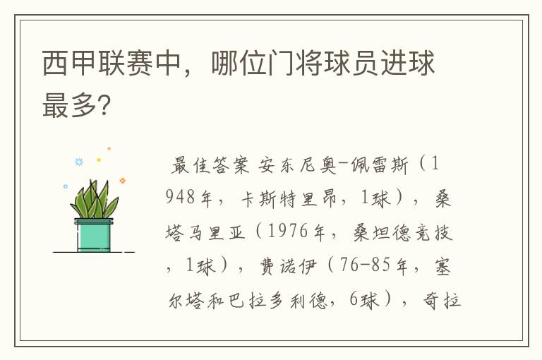 西甲联赛中，哪位门将球员进球最多？