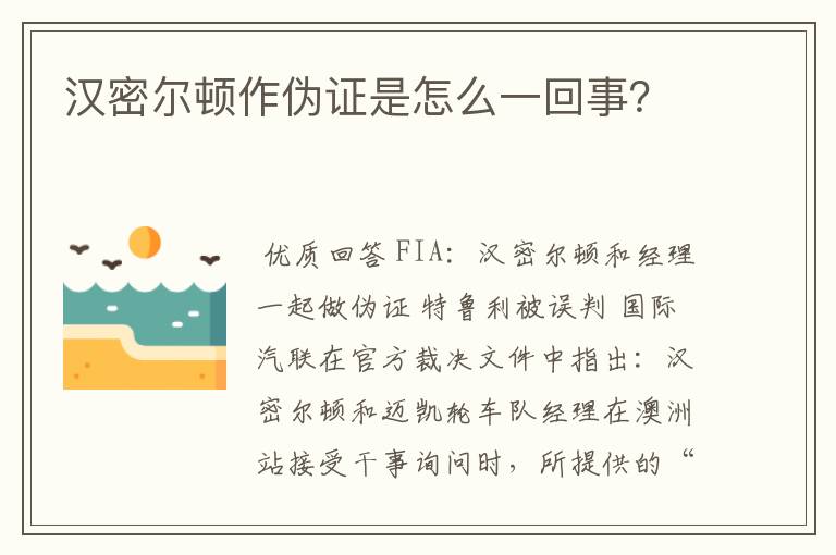 汉密尔顿作伪证是怎么一回事？