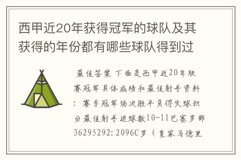 西甲近20年获得冠军的球队及其获得的年份都有哪些球队得到过意大利