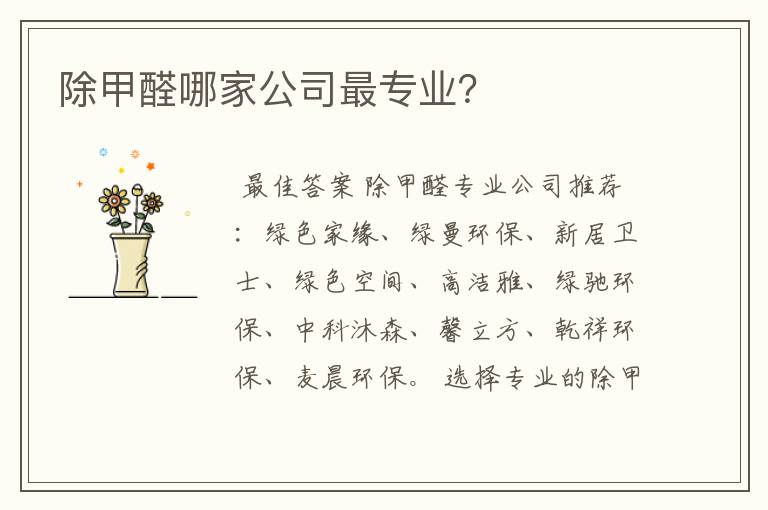 除甲醛哪家公司最专业？