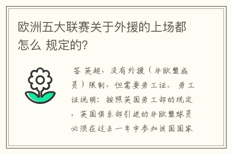 欧洲五大联赛关于外援的上场都怎么 规定的？