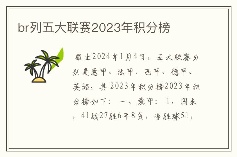 br列五大联赛2023年积分榜