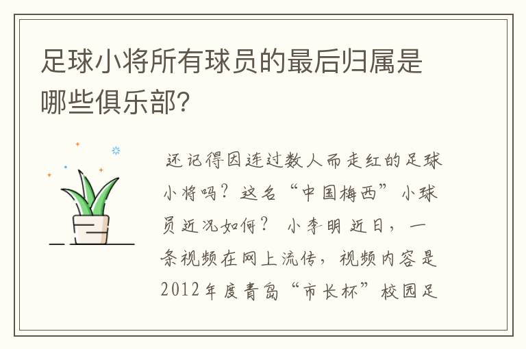 足球小将所有球员的最后归属是哪些俱乐部？