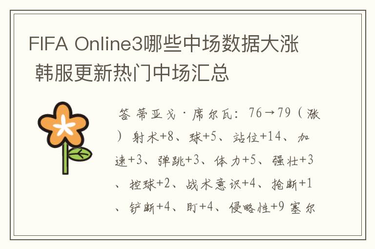 FIFA Online3哪些中场数据大涨 韩服更新热门中场汇总