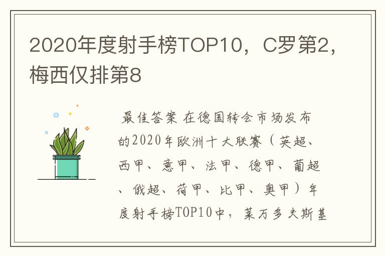 2020年度射手榜TOP10，C罗第2，梅西仅排第8