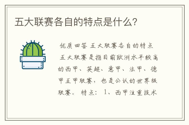 五大联赛各自的特点是什么?