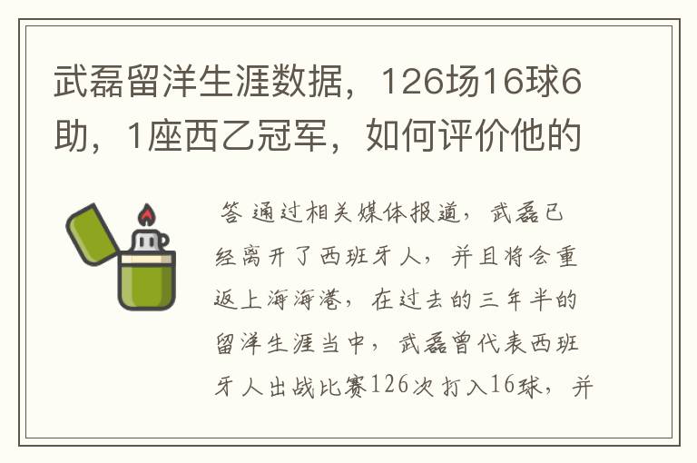 武磊留洋生涯数据，126场16球6助，1座西乙冠军，如何评价他的表现？