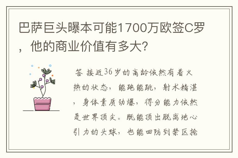 巴萨巨头曝本可能1700万欧签C罗，他的商业价值有多大？