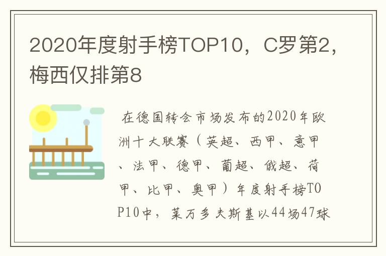 2020年度射手榜TOP10，C罗第2，梅西仅排第8