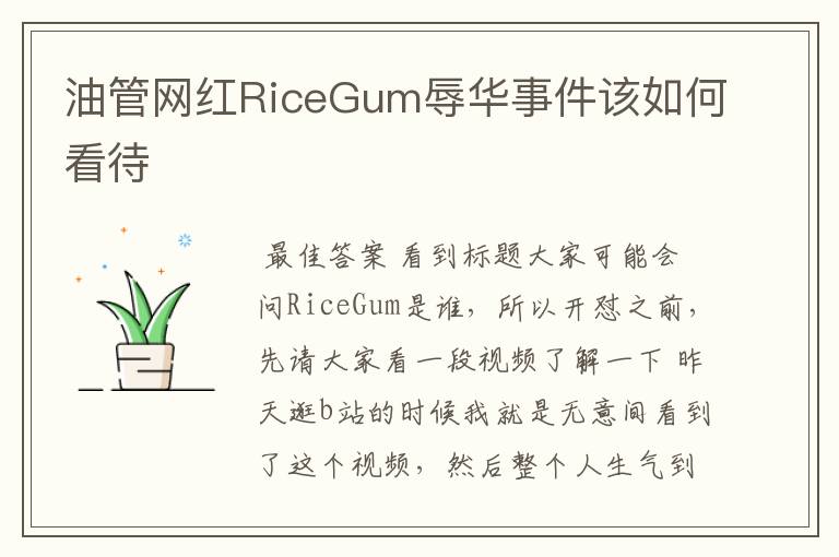 油管网红RiceGum辱华事件该如何看待