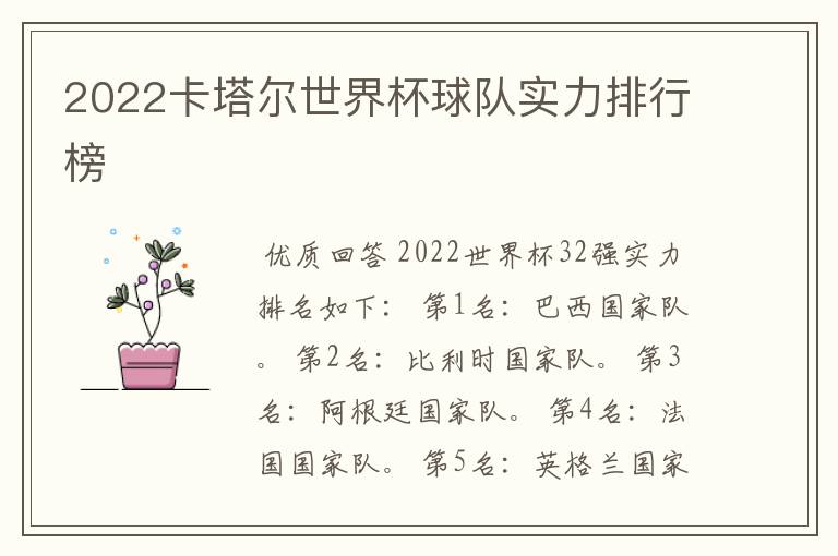 2022卡塔尔世界杯球队实力排行榜