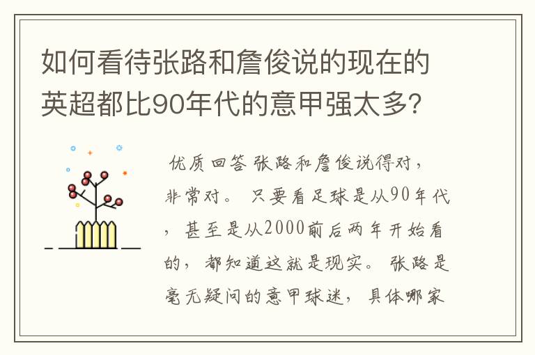 如何看待张路和詹俊说的现在的英超都比90年代的意甲强太多？