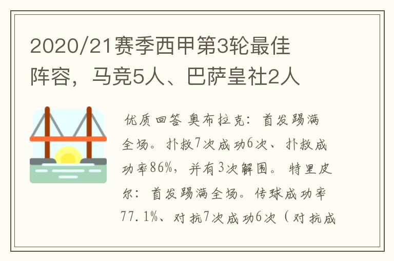 2020/21赛季西甲第3轮最佳阵容，马竞5人、巴萨皇社2人