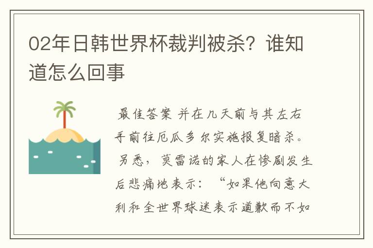 02年日韩世界杯裁判被杀？谁知道怎么回事