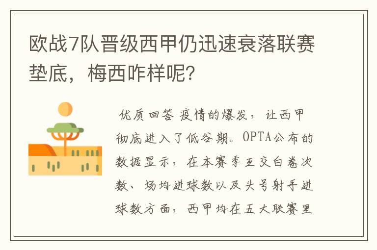 欧战7队晋级西甲仍迅速衰落联赛垫底，梅西咋样呢？