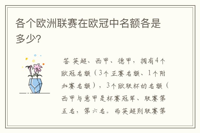 各个欧洲联赛在欧冠中名额各是多少？