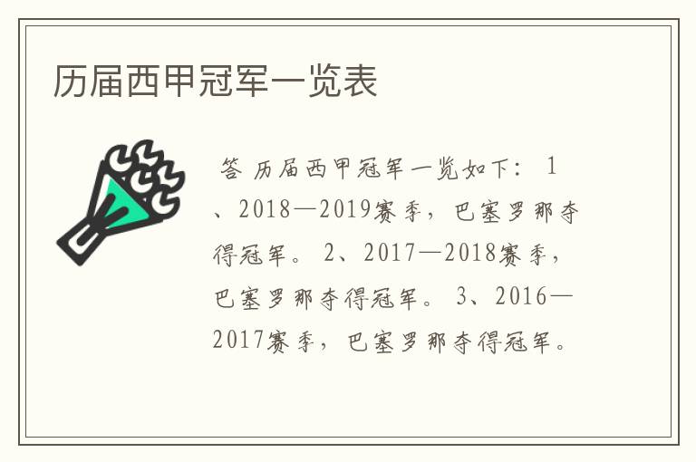 历届西甲冠军一览表