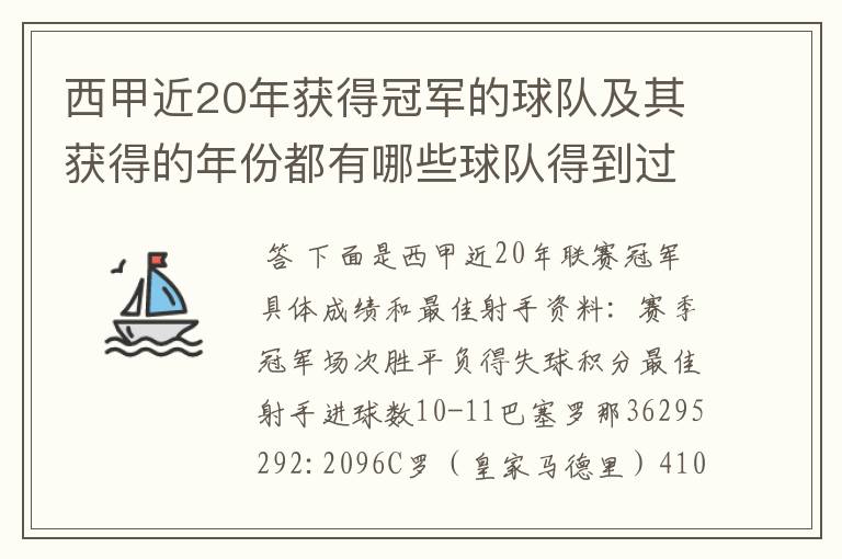 西甲近20年获得冠军的球队及其获得的年份都有哪些球队得到过意大利