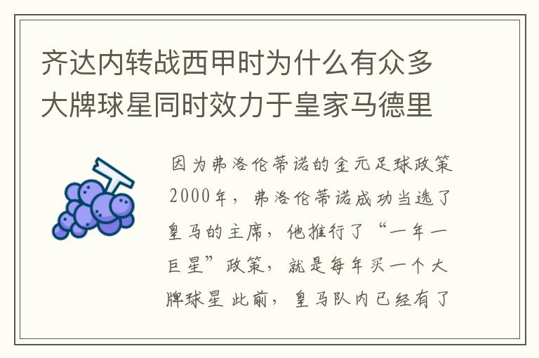 齐达内转战西甲时为什么有众多大牌球星同时效力于皇家马德里？