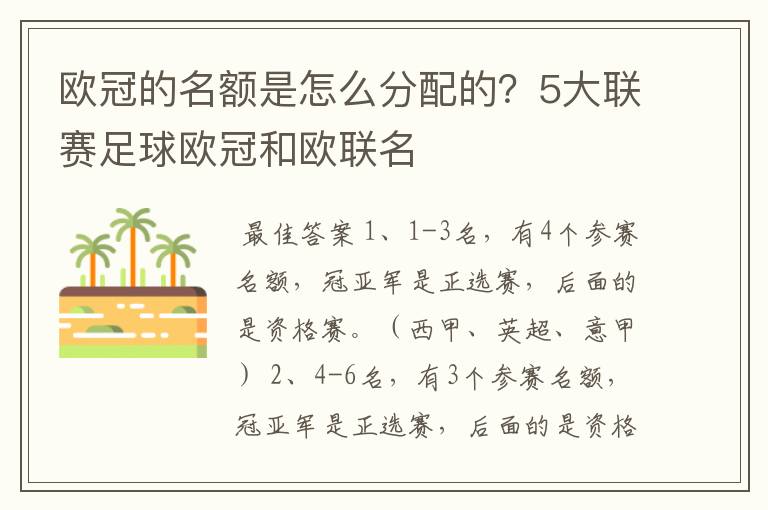 欧冠的名额是怎么分配的？5大联赛足球欧冠和欧联名