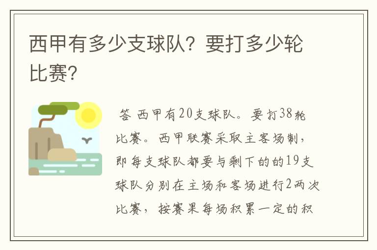 西甲有多少支球队？要打多少轮比赛？