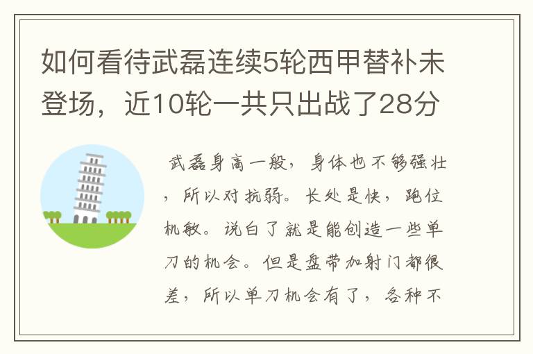 如何看待武磊连续5轮西甲替补未登场，近10轮一共只出战了28分钟？