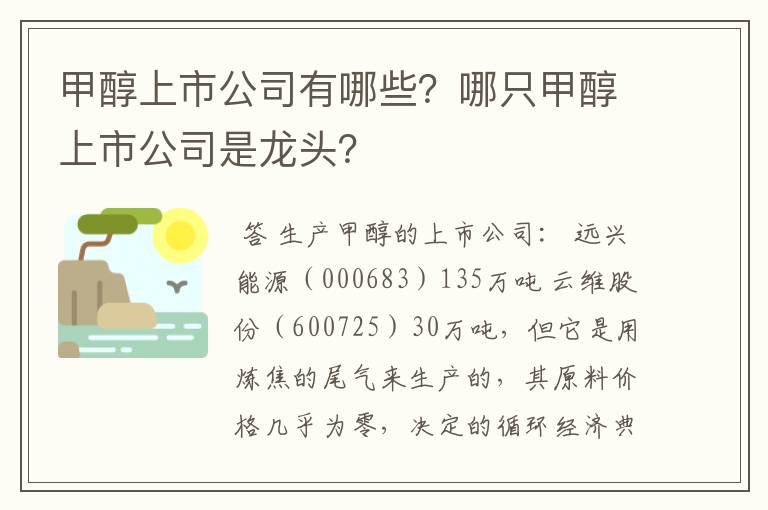 甲醇上市公司有哪些？哪只甲醇上市公司是龙头？