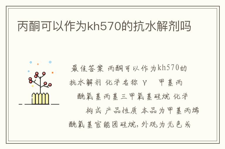 丙酮可以作为kh570的抗水解剂吗