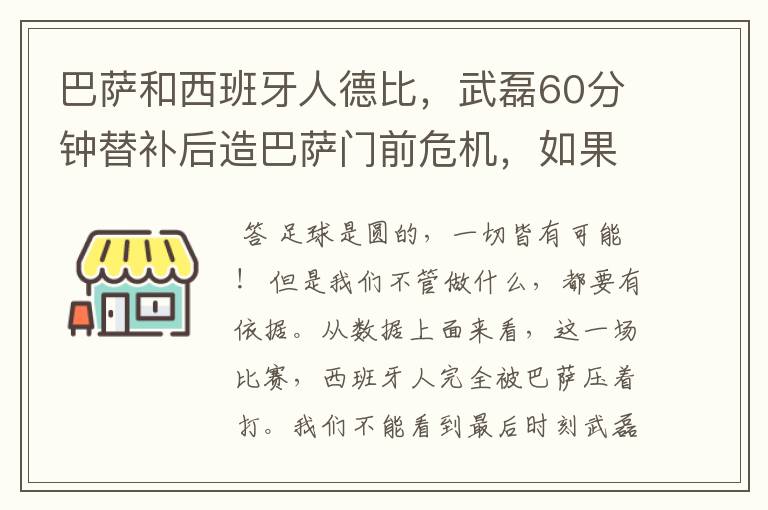 巴萨和西班牙人德比，武磊60分钟替补后造巴萨门前危机，如果武磊首发踢满会进球嘛？