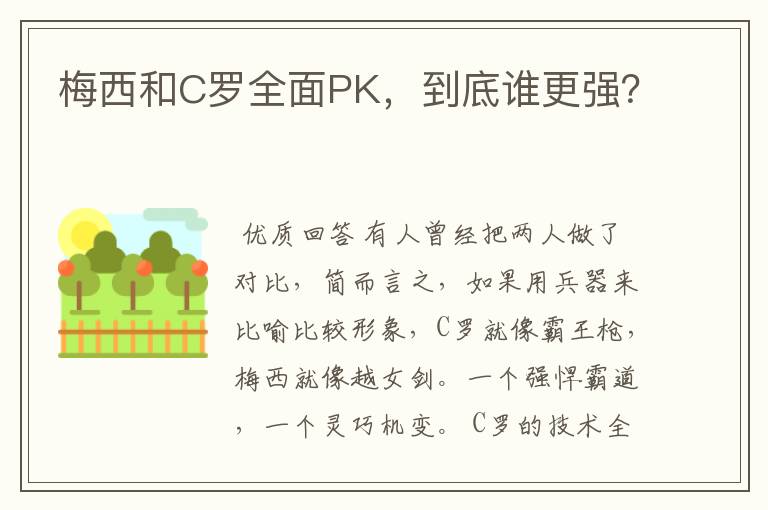 梅西和C罗全面PK，到底谁更强？