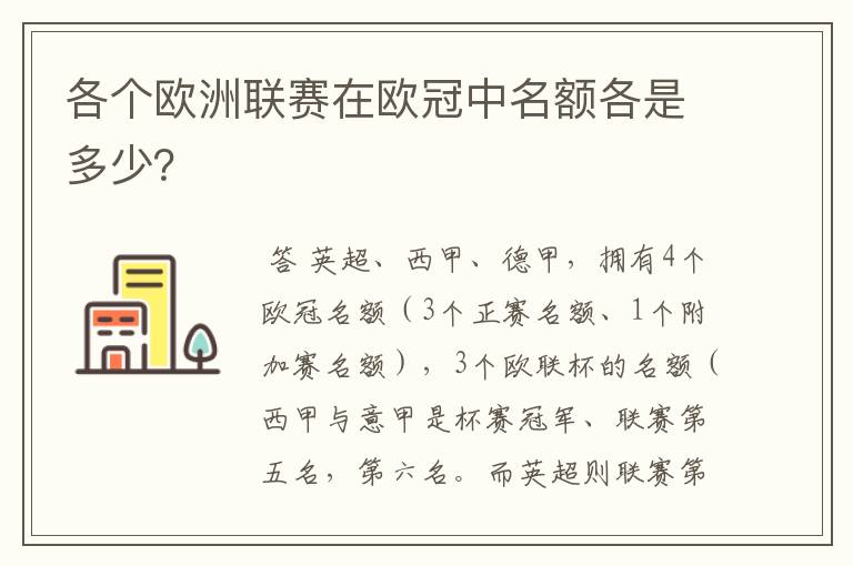 各个欧洲联赛在欧冠中名额各是多少？