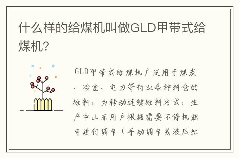 什么样的给煤机叫做GLD甲带式给煤机？