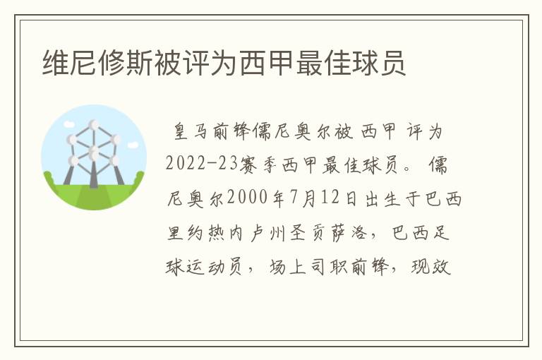 维尼修斯被评为西甲最佳球员