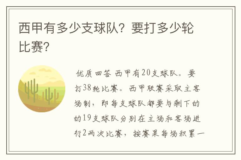 西甲有多少支球队？要打多少轮比赛？