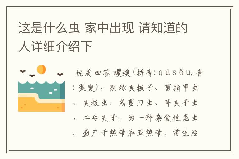 这是什么虫 家中出现 请知道的人详细介绍下