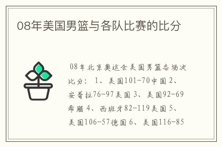 08年美国男篮与各队比赛的比分