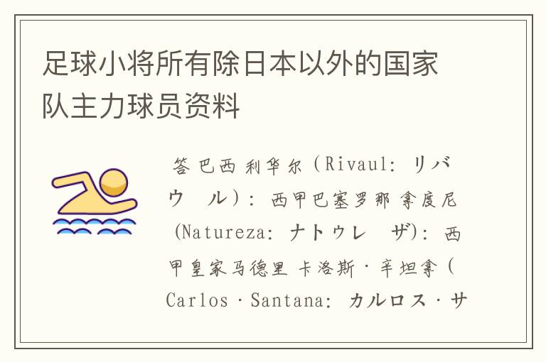 足球小将所有除日本以外的国家队主力球员资料