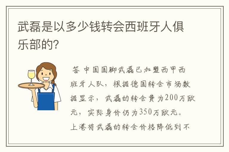 武磊是以多少钱转会西班牙人俱乐部的？