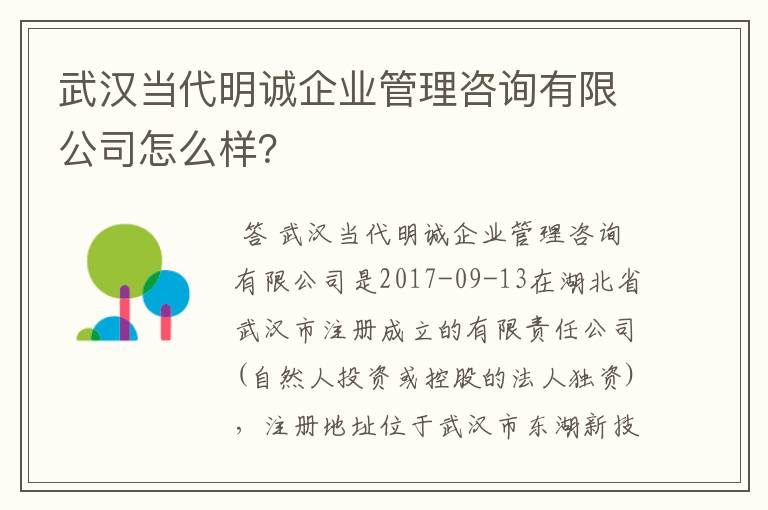 武汉当代明诚企业管理咨询有限公司怎么样？