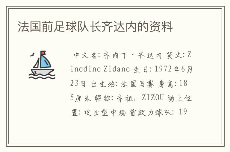 法国前足球队长齐达内的资料