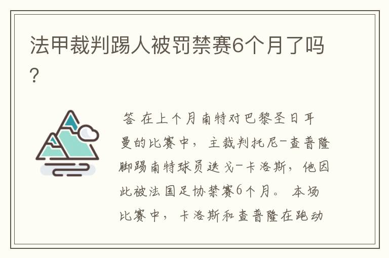 法甲裁判踢人被罚禁赛6个月了吗？