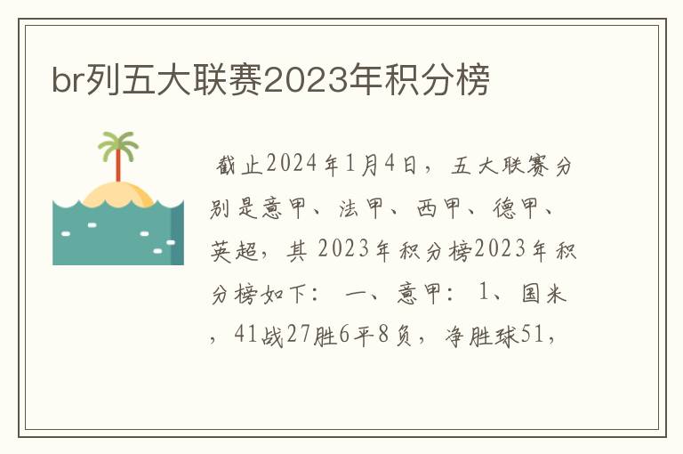 br列五大联赛2023年积分榜