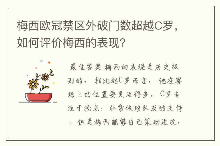 梅西欧冠禁区外破门数超越C罗，如何评价梅西的表现？