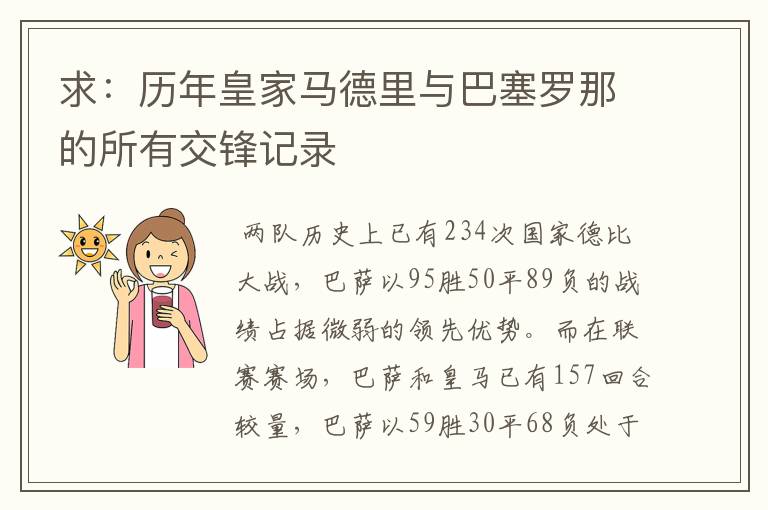 求：历年皇家马德里与巴塞罗那的所有交锋记录